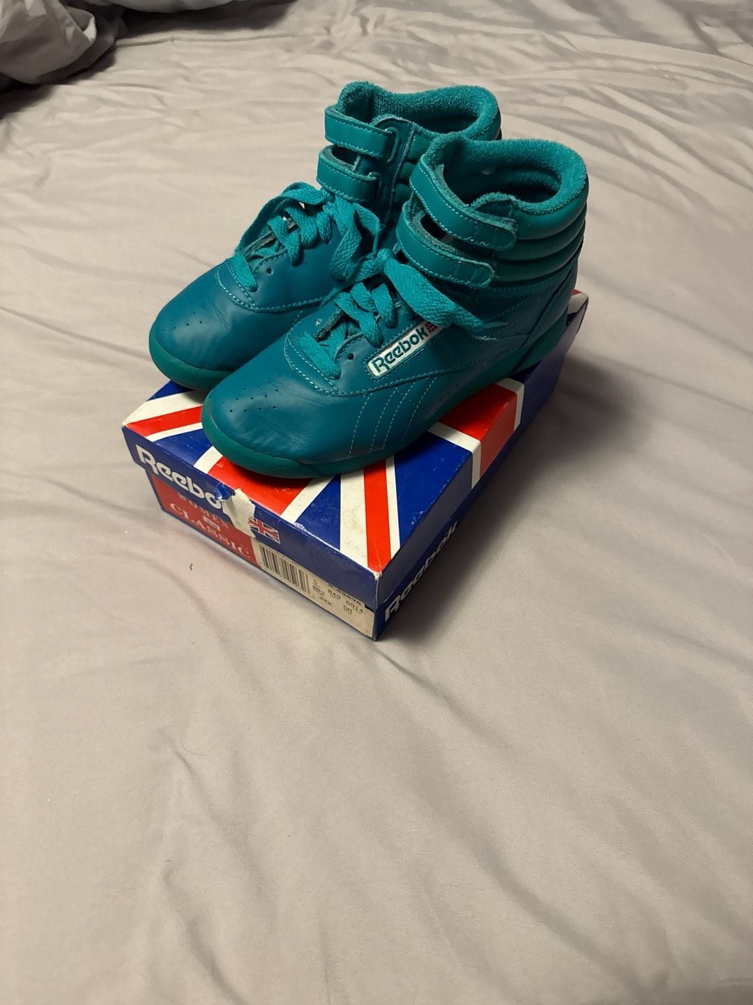 Vintage Reebok Freestyle Hi 'Jade' Turquoise Leather High-Top Sneakers